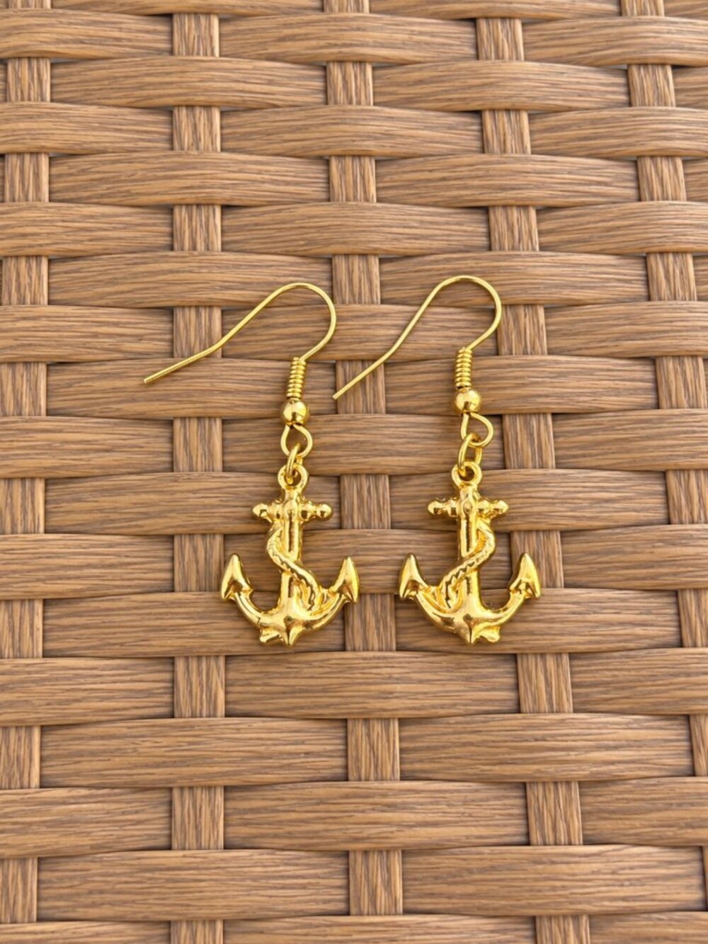 Anchor Earrings, Nautical Dangle Earrings, 925 Sterling Silver Gold Plated, Coas